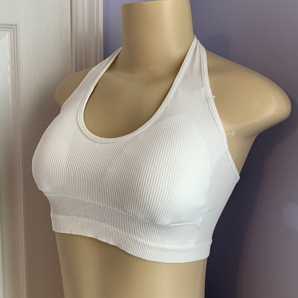 Sexy white padded halter ribbed Sports Bra XS